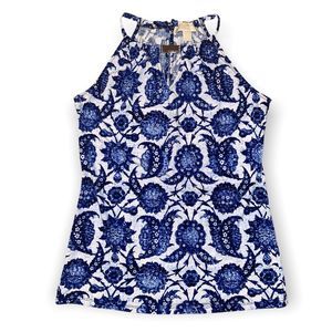 MICHAEL KORS Blue Floral Keyhole Jersey Halter Top